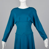 1980s Teal Wool Midi Dress