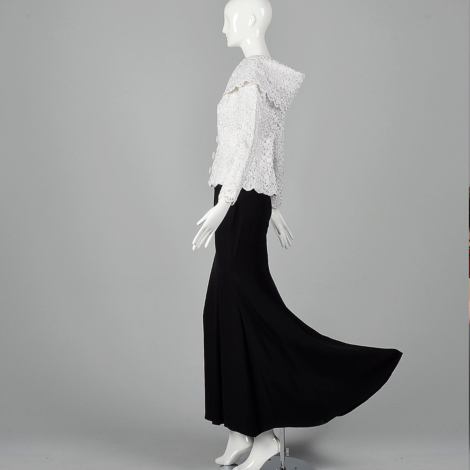 1990s Saks Fifth Ave White Lace Top with Black Mermaid Skirt