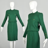 Small 1980s Adolfo Holiday Green Knit Long Sleeve Winter Sweater Dress