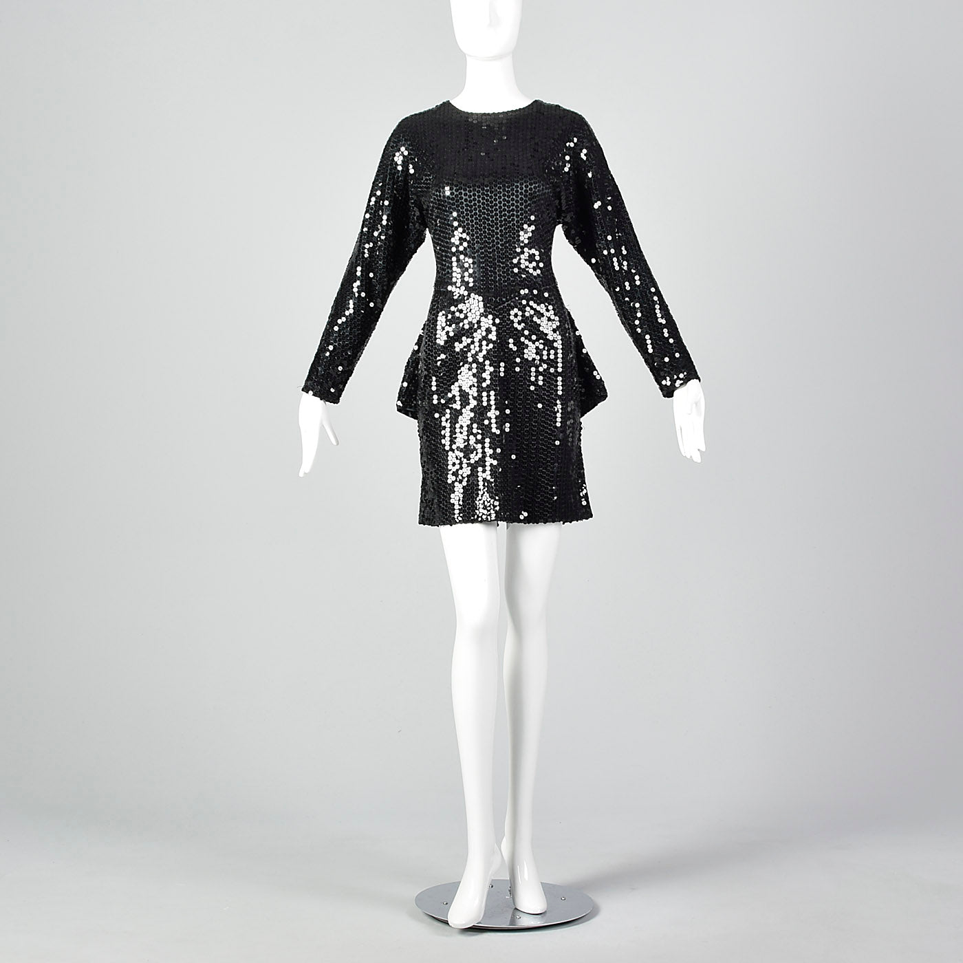 1980s Oleg Cassini Black Sequin Dress