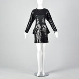 1980s Oleg Cassini Black Sequin Dress