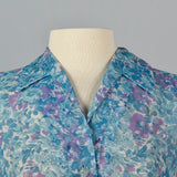 1960s Sheer Blue Floral Print Dress