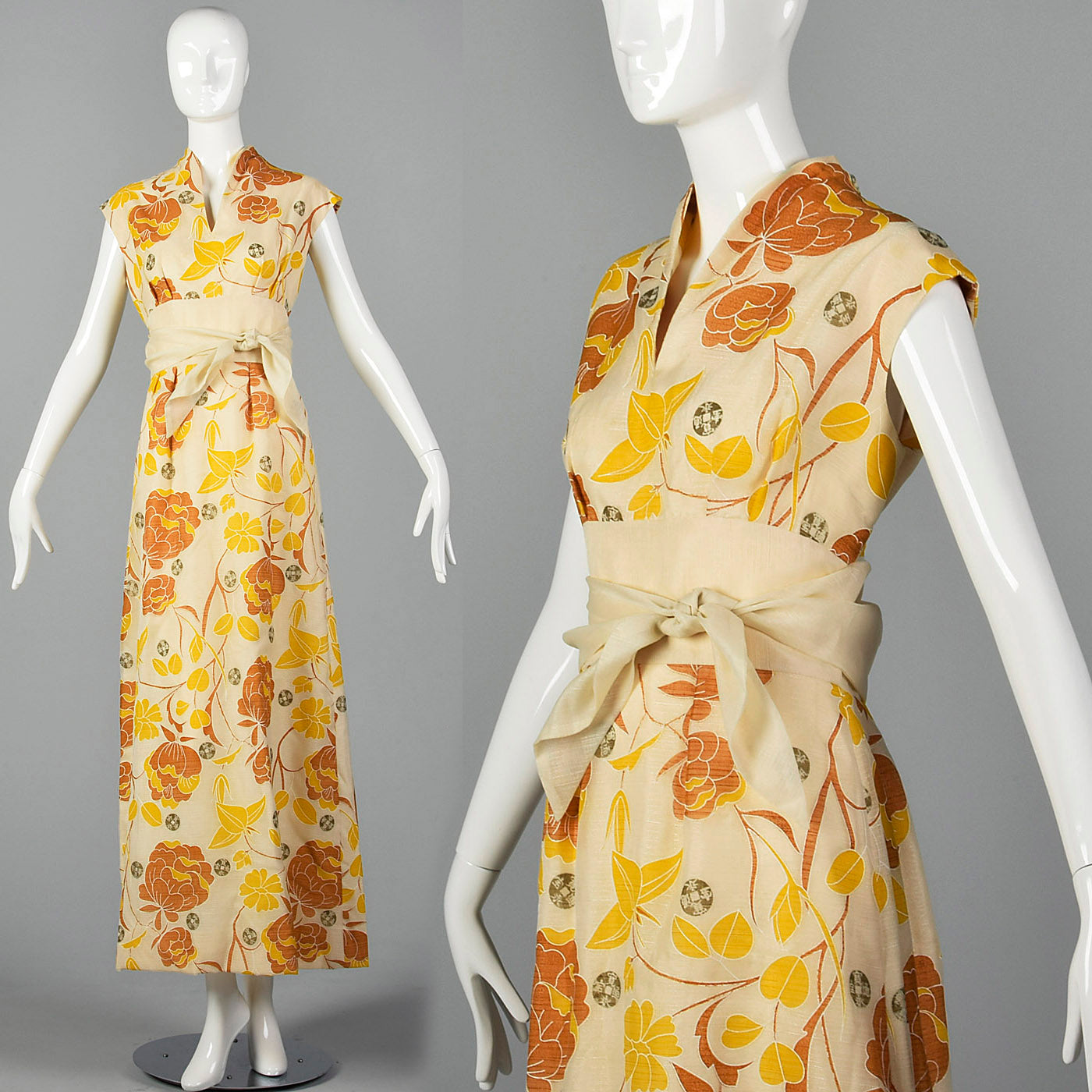 1970s Alfred Shaheen Tie Waist Maxi Dress