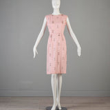 1950s Pink Sleeveless Day Dress with Floral Embroidery