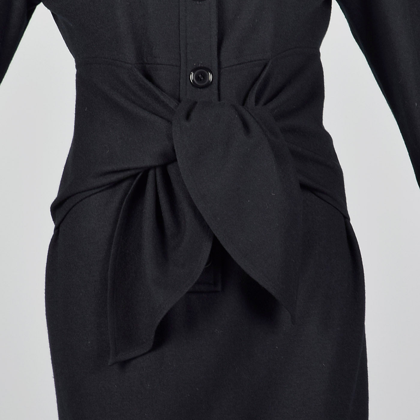 1980s Oscar de la Renta Black Wool Dress with Tie Waist