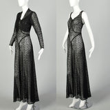 Medium 1930s Sheer Black Lace Dress Glamorous Old Hollywood