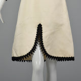 1960s Mollie Parnis White Satin Dress with Black Trim