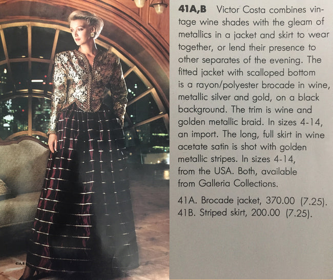 Medium 1989 Documented Victor Costa Ensemble Holiday Evening Two Piece Gown Skirt Jacket Set