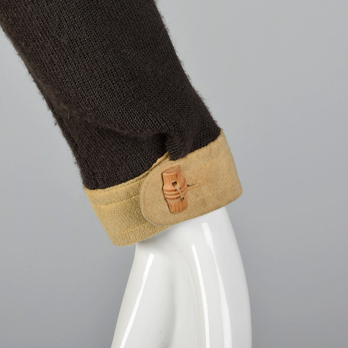 1970s Brown Knit and Leather Dress