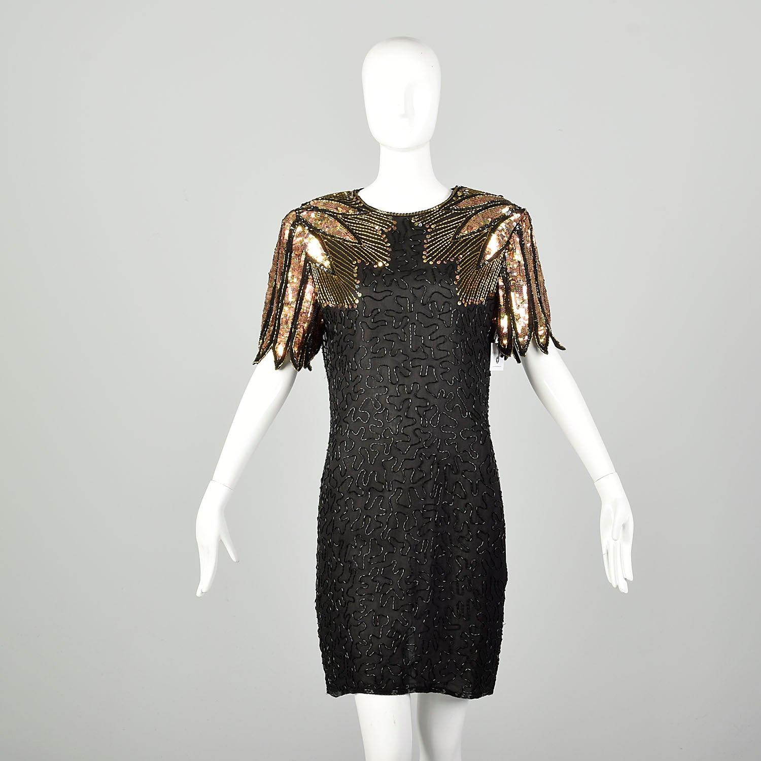 Medium 1990s Gold Black Cocktail Dress Keyhole Back Sequin Beaded Even Style & Salvage Medium 1990s Gold Black Cocktail Dress Keyhole Back Sequin Beaded Even Style & Salvage