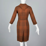 1950s Plaid Wool Dress with Attached Faux Scarf
