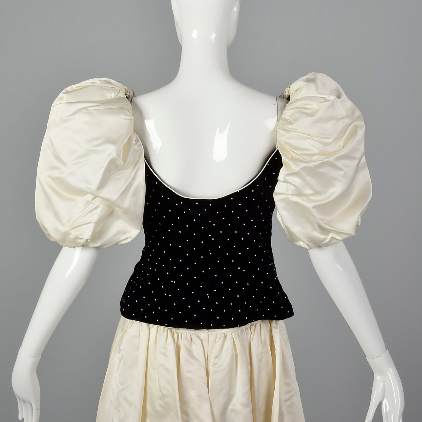 Small Patricia Rhodes 1980s Black Bodice Cream Skirt Dress Set