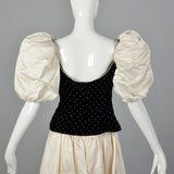 Small Patricia Rhodes 1980s Black Bodice Cream Skirt Dress Set