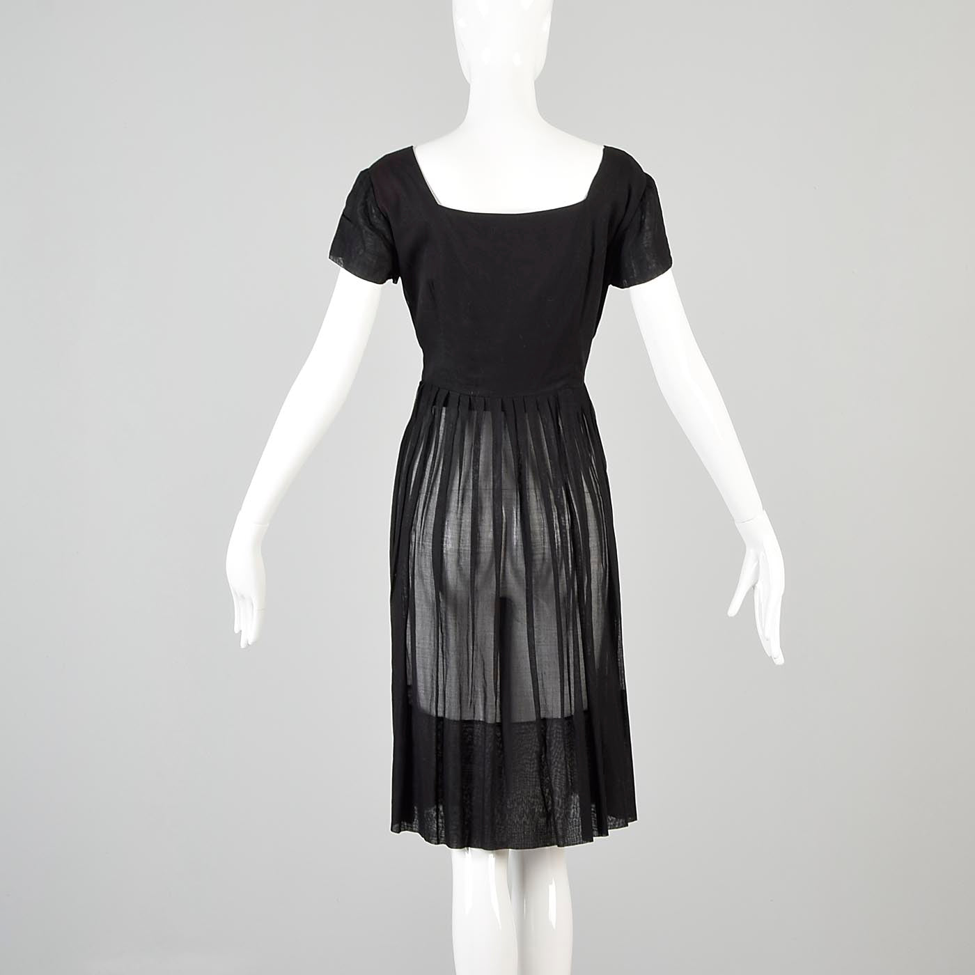 1950s Sheer Black Dress with Mother of Pearl Buttons
