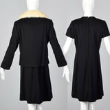 1960s Wool Shift Dress with Mink Fur Lapel Jacket