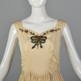 1940s Cream Taffeta Wedding Dress with Sequin Bodice