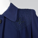 1940s Navy Blue Gabardine Swing Coat with Beading