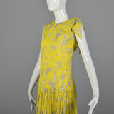 1960s Yellow Print Shift Dress with Drop Waist