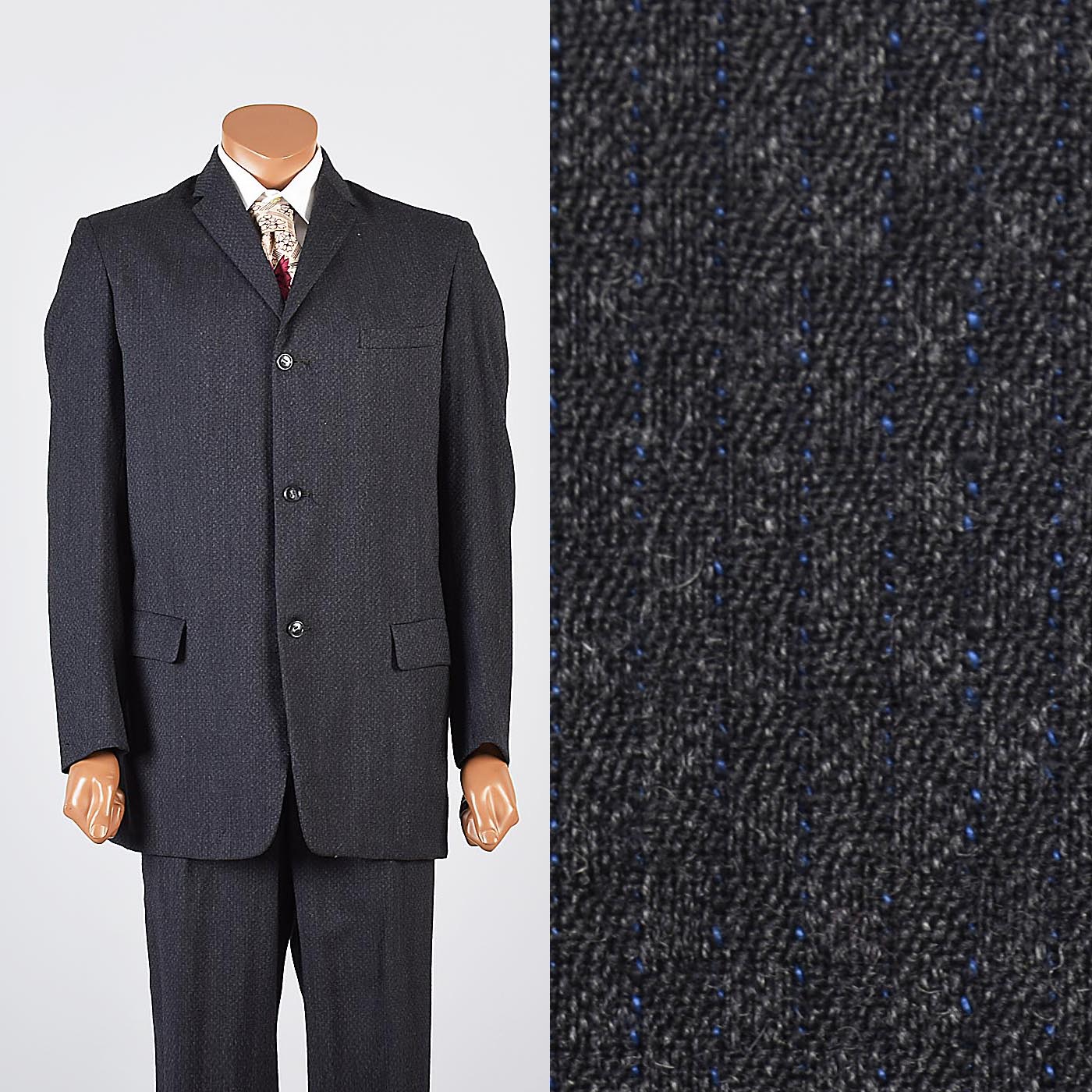 1950s Mens Two Piece Suit in Charcoal Gray