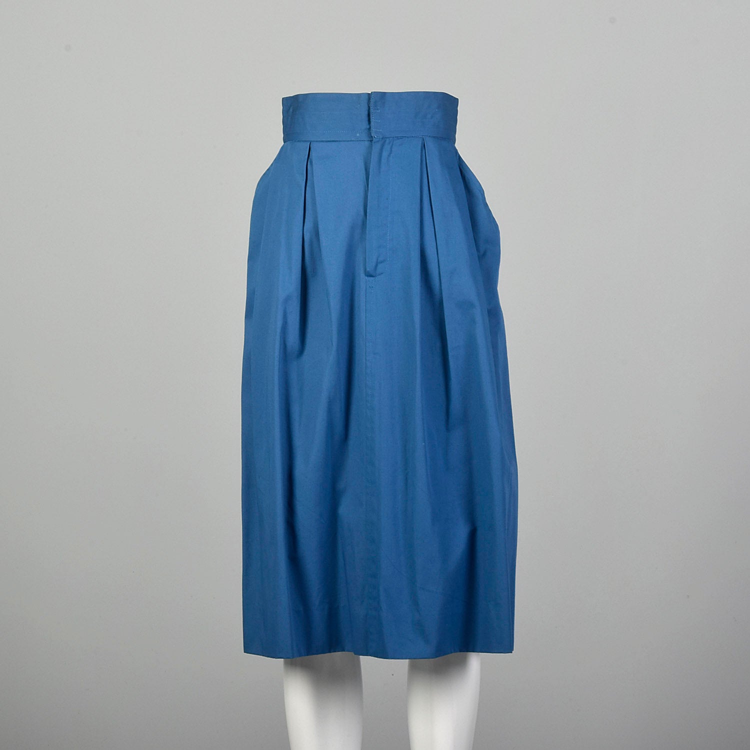 XS 1970s Yves Saint Laurent Rive Gauche Royal Blue Pleated Cotton Skirt Pockets