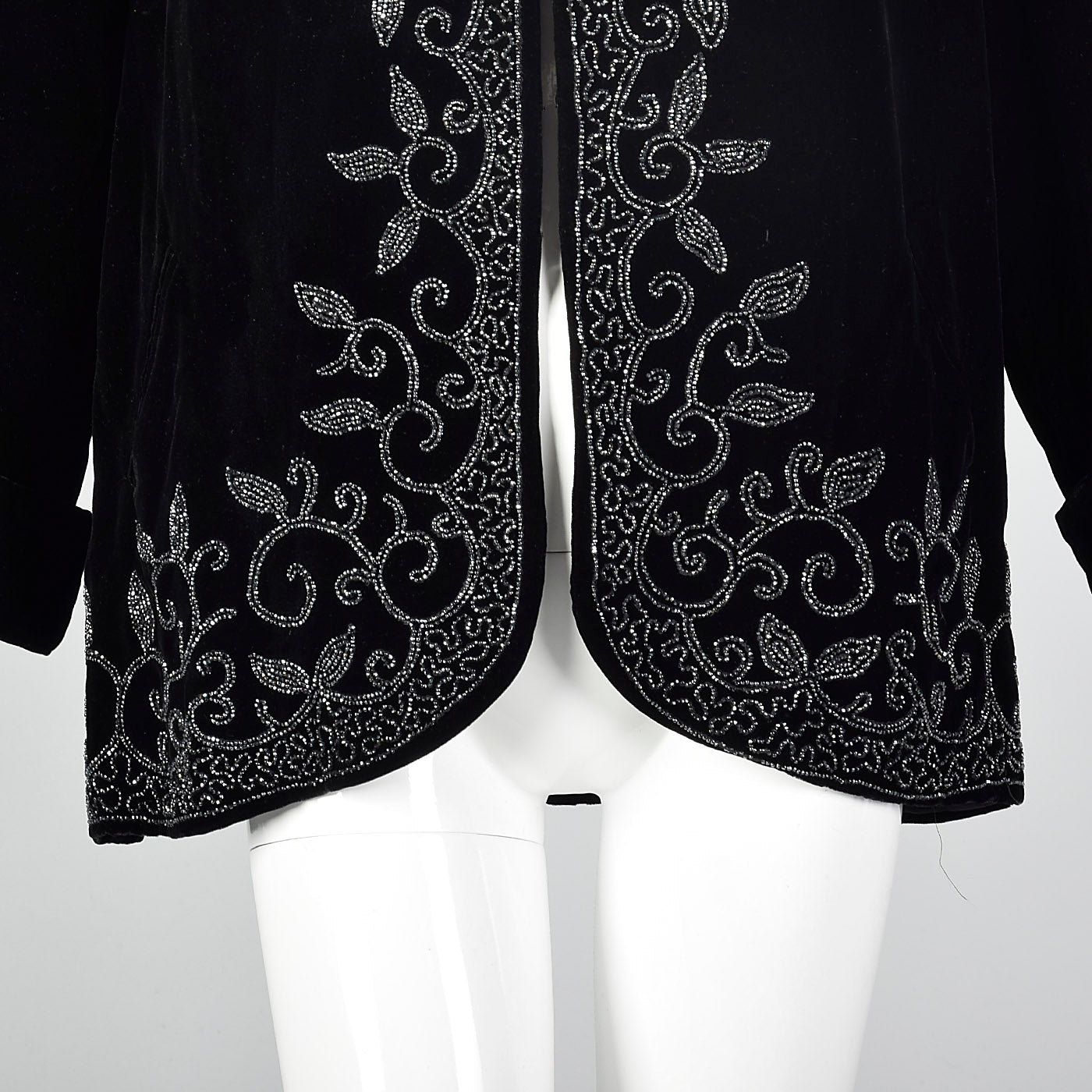 1940s Black Velvet Beaded Swing Jacket