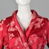 1960s Pink Silk Robe with Space Age Rolled Cuffs and Hem