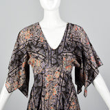 1970s Black Flowy Maxi Dress