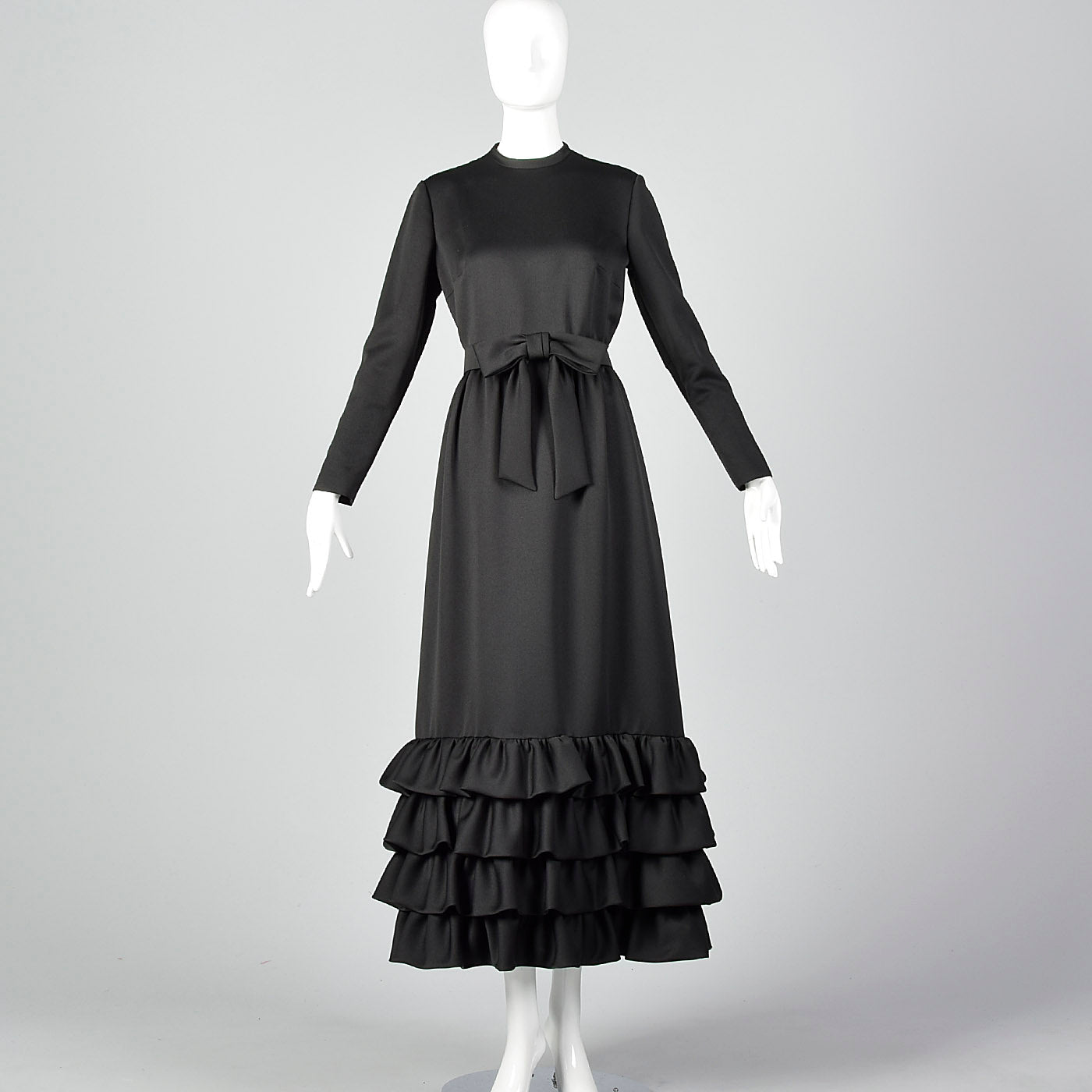 1970s Georgette Trilere Black Evening Dress