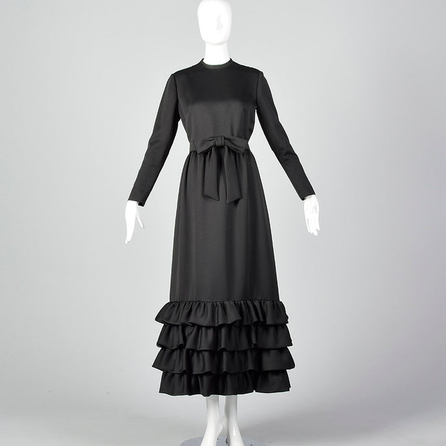 1970s Georgette Trilere Black Evening Dress