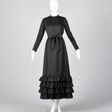 1970s Georgette Trilere Black Evening Dress