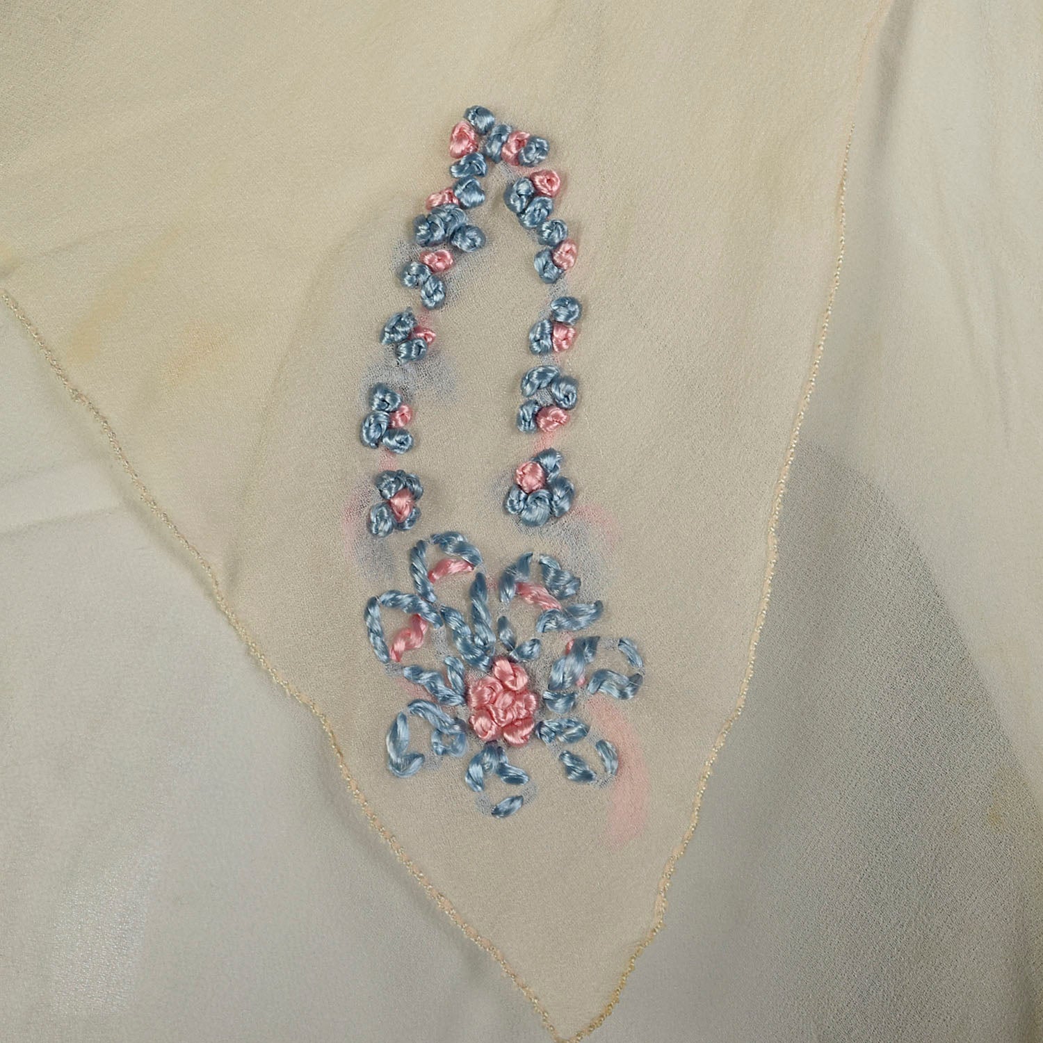 Small 1910s Edwardian Blouse Sheer Silk Yarn Embroidery Sailor Collar