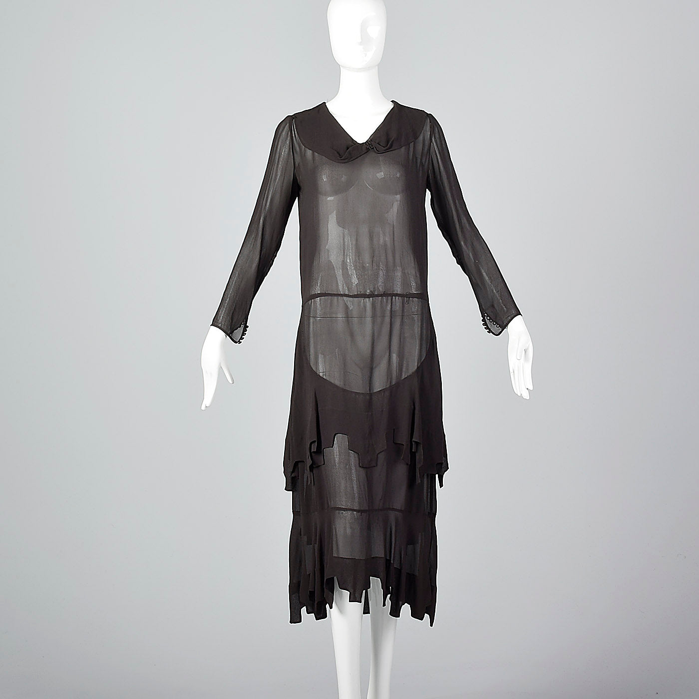 1920s Sheer Black Dress with Layered Skirt