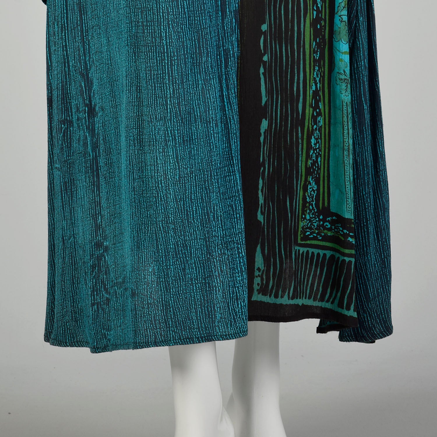 1990s XL-XXL Bohemian Print Dress Layered Maxi Teal Turquoise Gauze