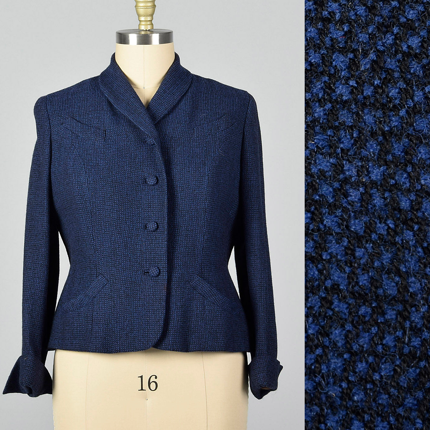 1950s Blue and Black Plaid Blazer