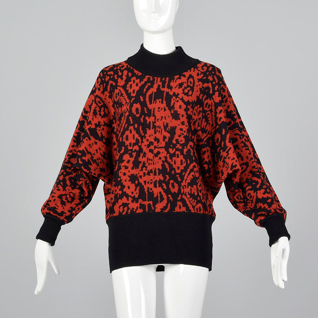 1980s Jaeger Oversized Abstract Sweater in Red & Black