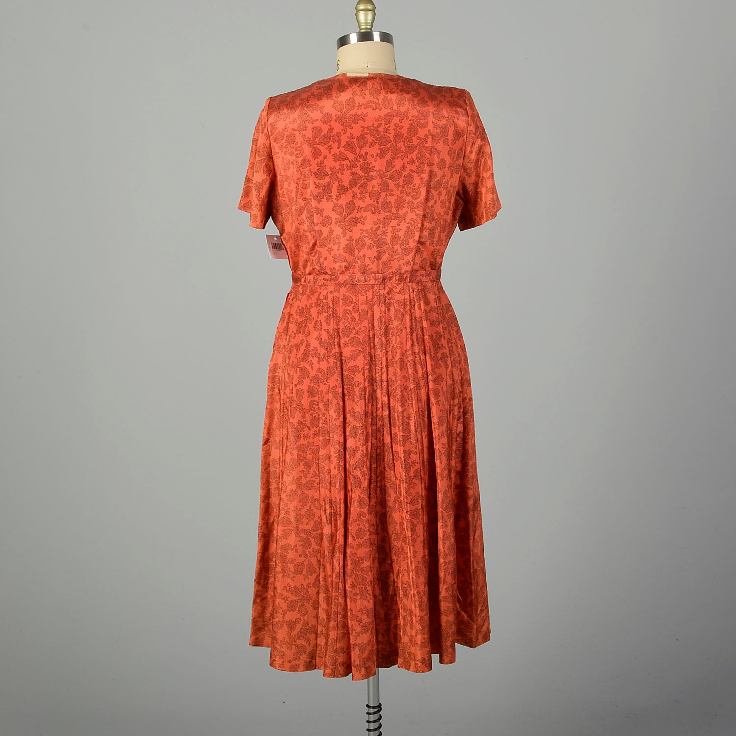 XXL 1950s Dress Short Sleeve Volup Orange Cocktail Autumn Black Floral Lace Print