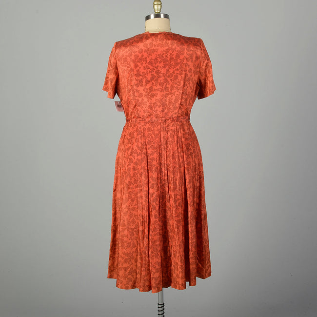 XXL 1950s Dress Short Sleeve Volup Orange Cocktail Autumn Black Floral Lace Print