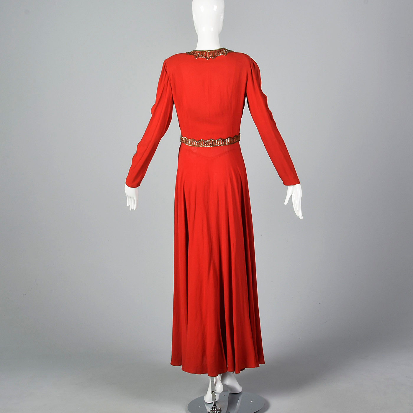 1940s Red Crepe Evening Dress & Matching Jacket with Sequin Trim