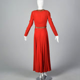 1940s Red Crepe Evening Dress & Matching Jacket with Sequin Trim