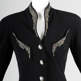 1990s Tadashi Curvy Black Skirt Suit with Silver Studs