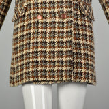 Small 1960s Tweed Coat Plaid Woven Winter Car Coat Mod Double Breasted