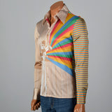 1970s Nik Nik Silky Baseball and Rainbow Print Disco Shirt