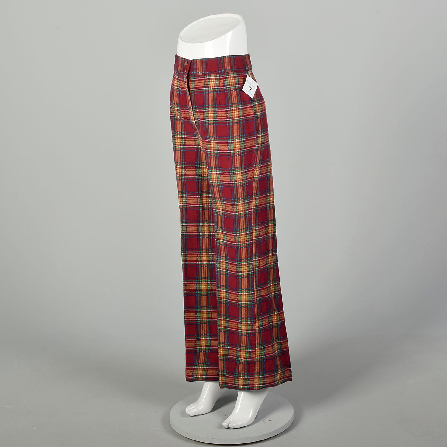 Small 1970s Flannel Bell Bottom Pants Plaid Wide Leg Jeans