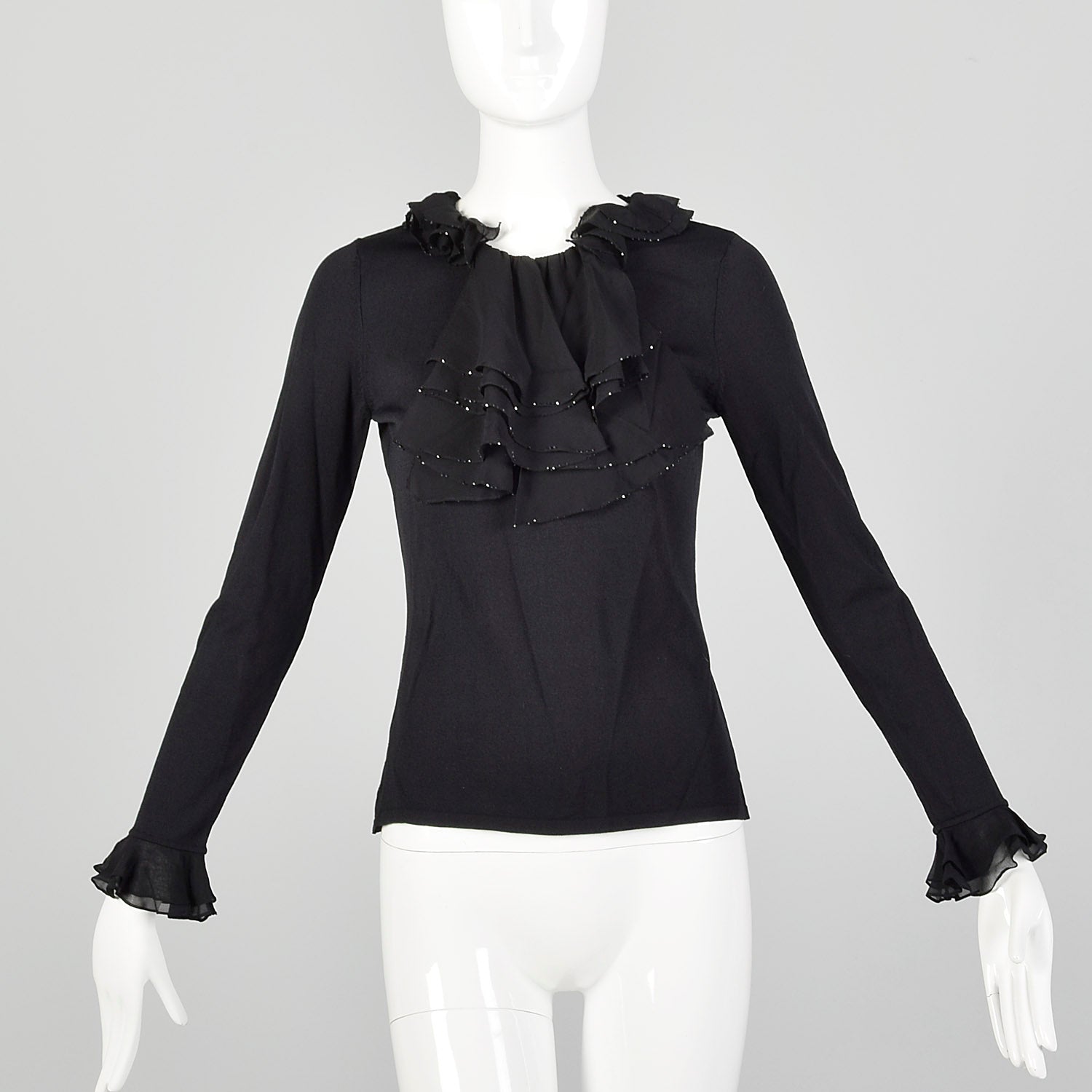 XS Black Long Sleeve Silk Knit Top