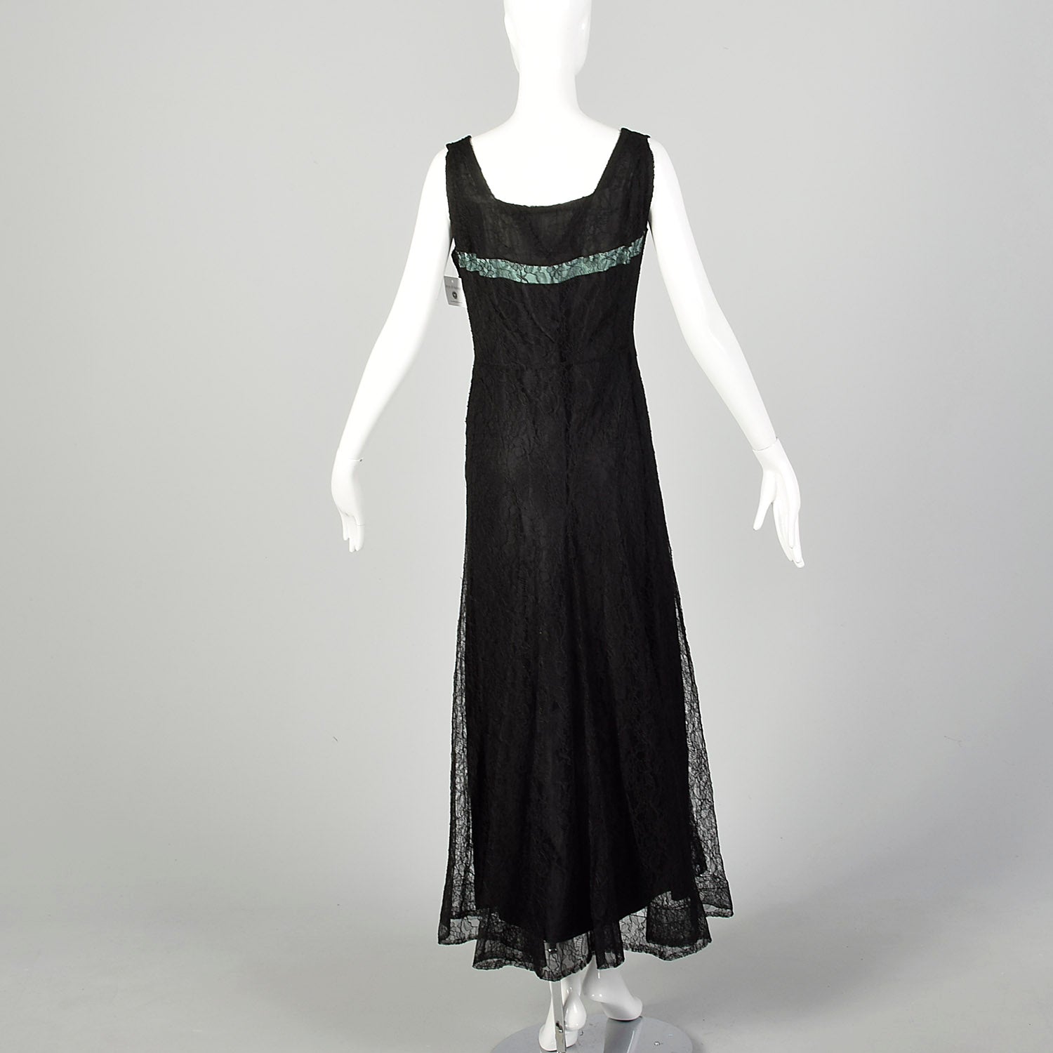 XL 1930s Dress Black Vintage Lace Maxi Sleeveless