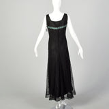 XL 1930s Dress Black Vintage Lace Maxi Sleeveless
