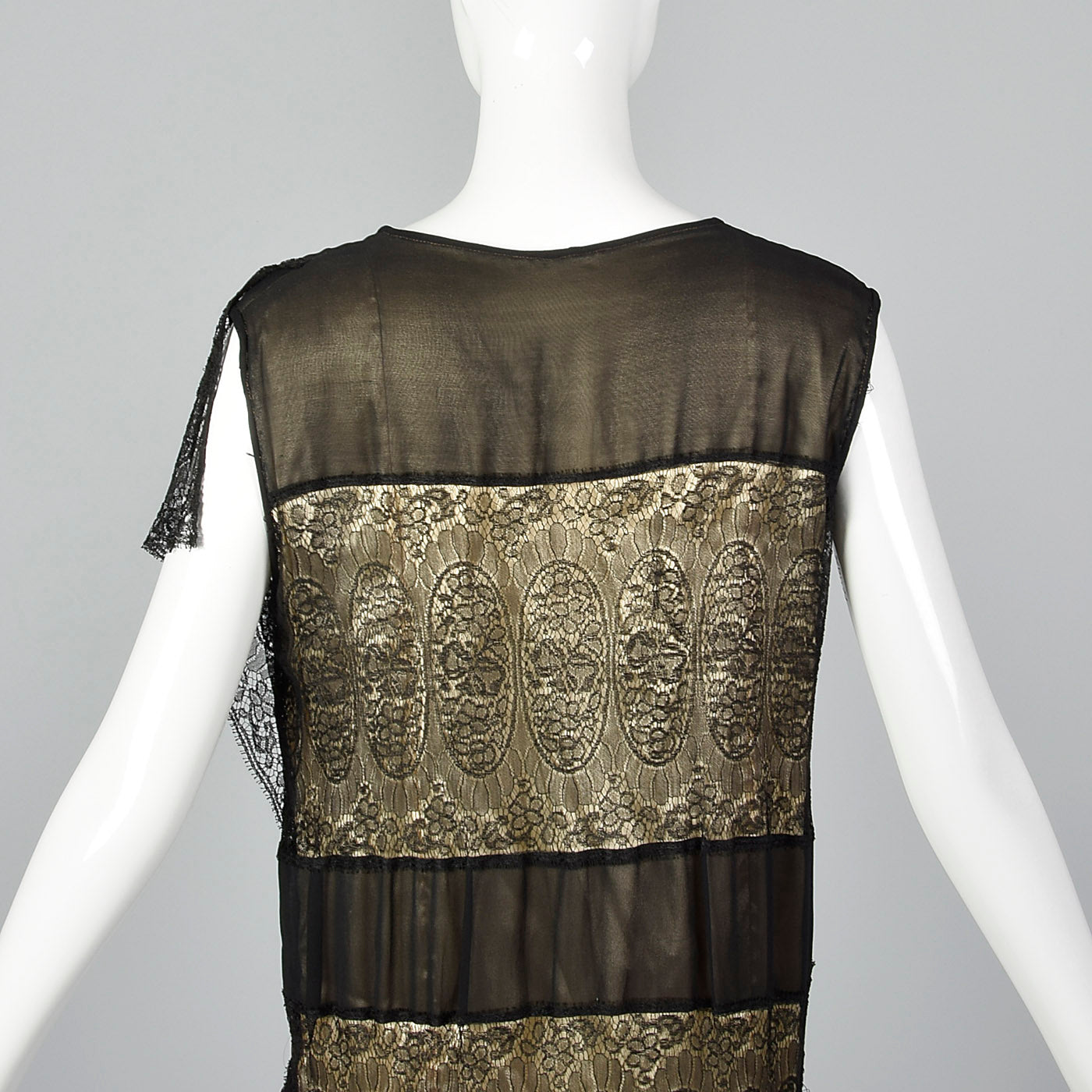 1920s Gorgeous Black Lace Overlay Dress