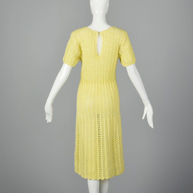 1960s Sheer Yellow Crochet Dress