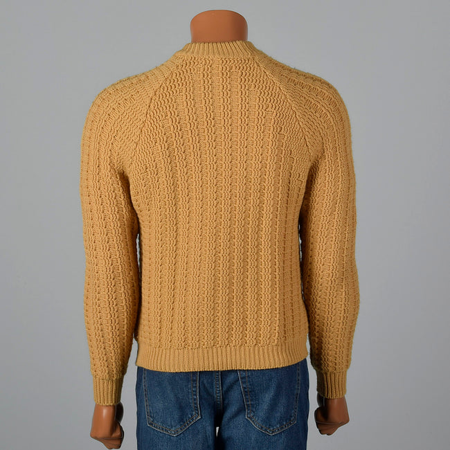 1950s Mens Gold Chunky Knit Sweater