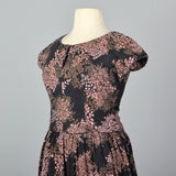 1950s Black and Pink Floral Dress with Drop Waist